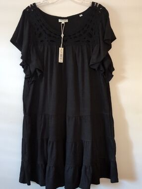 Max Studio Boho Black Tiered Ruffle Sleeve Dress 1x